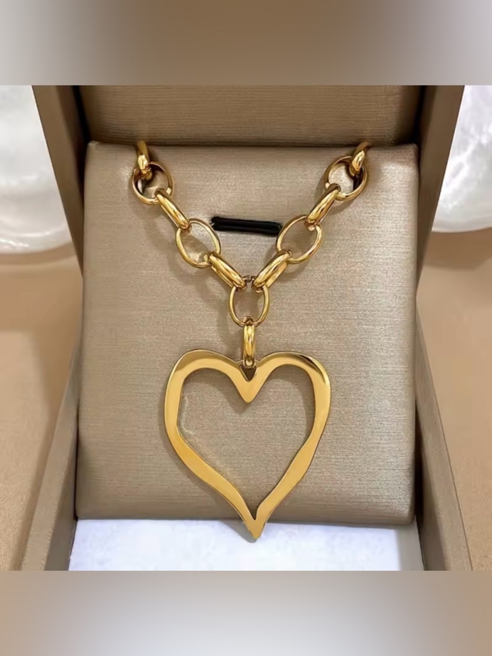 Open Heart Gold Pendant Necklace Stainless Steel